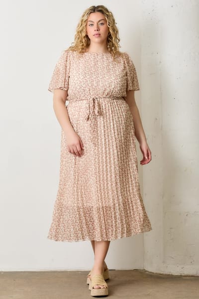 Polagram Cream Multi Printed Floral Waist Tie Plus Midi Dress