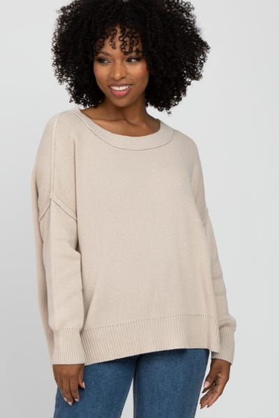 Miracle Beige Exposed Seam Side Slit Sweater