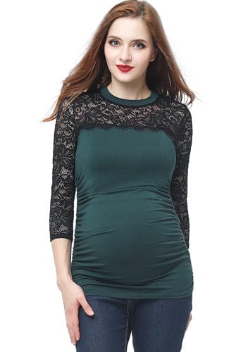 Kimi + Kai Kimi + Kai Maternity "Rainey" Ruched Lace Accent Top