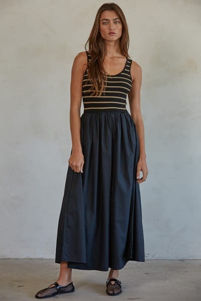 By Together Black Striped Contrast Knit Sleeveless Maxi