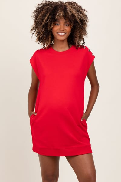 Entro Red Studded Shoulder Maternity Mini Dress