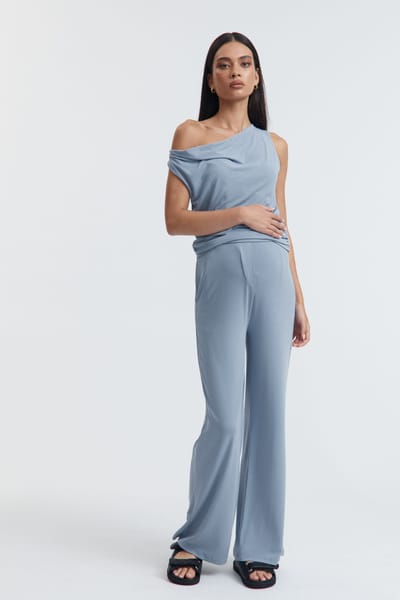 LÉGOE HERITAGE Ruched Fluid Jersey Top (Suede Blue) - FINAL SALE