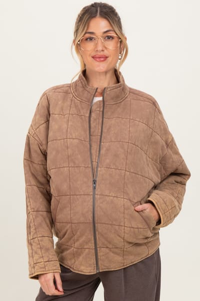 Aemi + Co Mocha Quilted Oversized Maternity Jacket