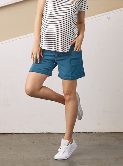 Angel Maternity Summer Cotton Maternity Shorts in Breezy Blue