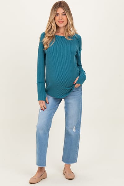 PinkBlush Blue Distressed Raw Hem Cropped Straight Leg Maternity Jeans
