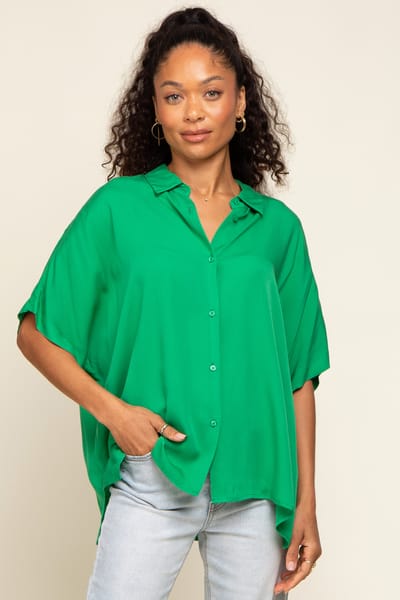 Vine & Love Green Button Up Dolman Short Sleeve Top