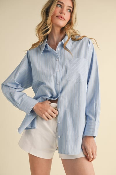 &merci Light Blue Striped Button Down Oversized Shirt