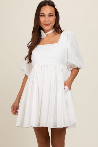 In Loom White Babydoll Maternity Mini Dress