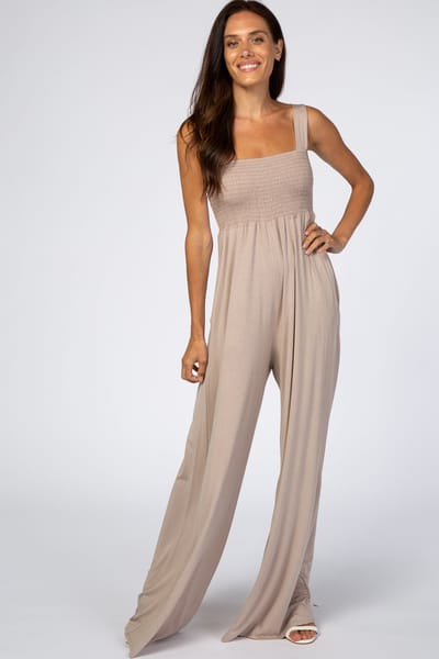 Hello Miz Taupe Sleeveless Wide Leg Jumpsuit