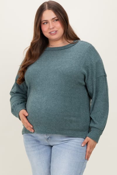 Zenana Outfitters Emerald Green Brushed Ribbed Knit Maternity Plus Pullover