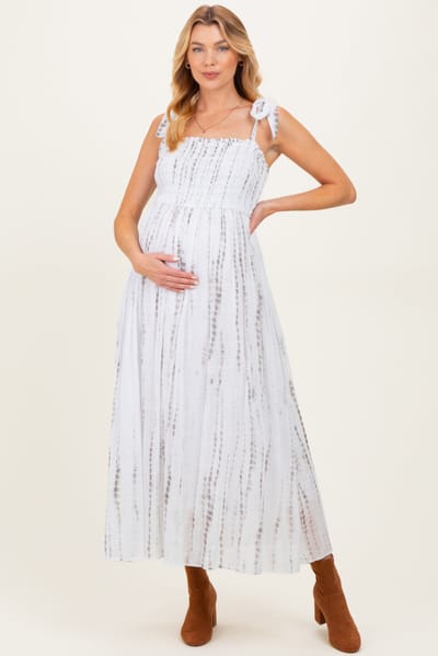 PinkBlush Charcoal Tie Dye Printed Maternity Maxi Dress