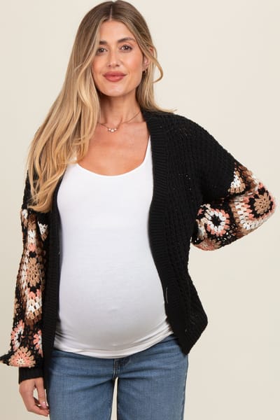 ADORA Black Sleeve Crochet Maternity Cardigan