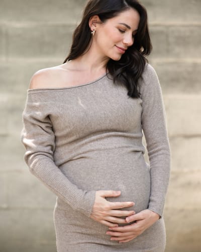 Ripe Maternity Tobie Off Shoulder Knit Dress Mocha