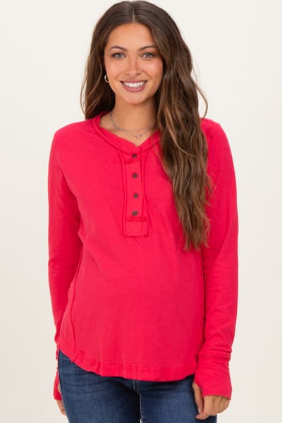 Zenana Outfitters Fuchsia Long Sleeve Exposed Seam Maternity Top