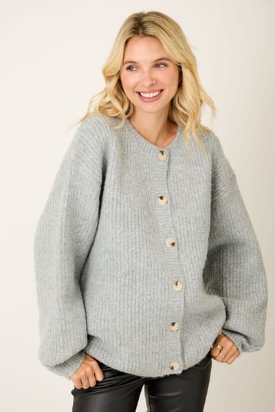Rokoko Heather Grey Knit Oversized Button Cardigan