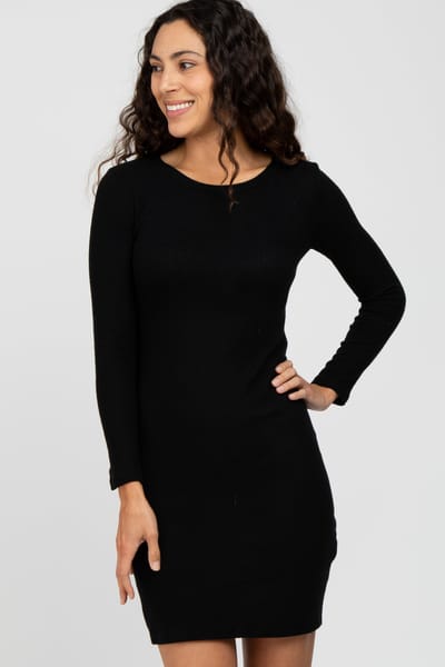 Hello Miz Black Knit Long Sleeve Dress