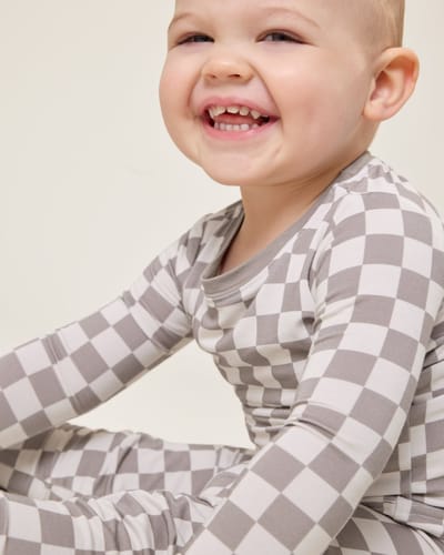 Kindred Bravely Bamboo Baby Two-Piece Pajama Set | Taupe Checker