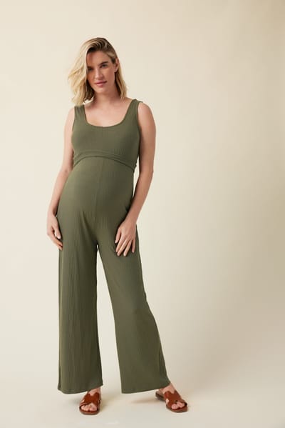 Ingrid+Isabel Ripe Maternity Bobby Rib Knit Olive Jumpsuit