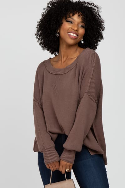 Miracle Brown Exposed Seam Side Slit Sweater
