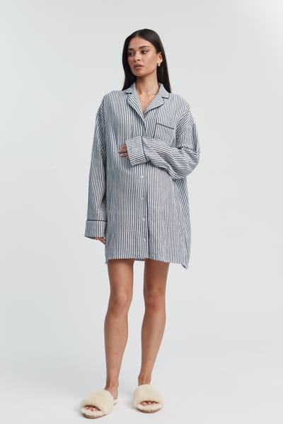 Legoe Heritage Sleep Shirtdress (Vertical Navy Stripe)