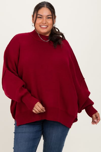 Zenana Outfitters Burgundy Mock Neck Exposed Seam Sweater
