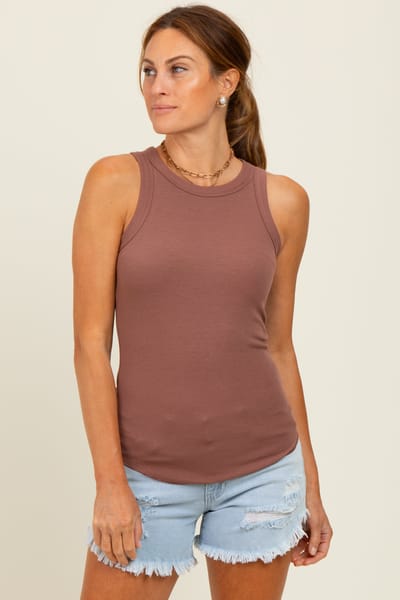 Wishlist Burgundy Ribbed Basic Crew Neck Tank