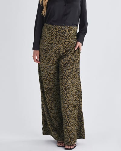 Angel Maternity Leona Animal Print Satin Wide Leg Maternity Pants