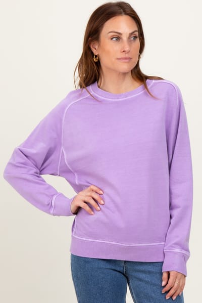 Zenana Outfitters Lavender French Terry Vintage Wash Pullover