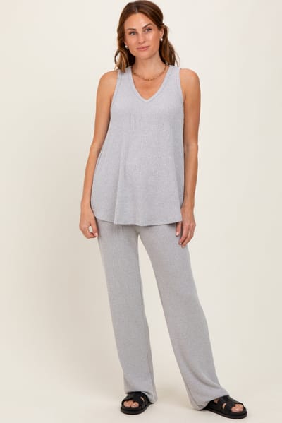 Mitto Heather Grey Rib Knit Tank and Pant Set