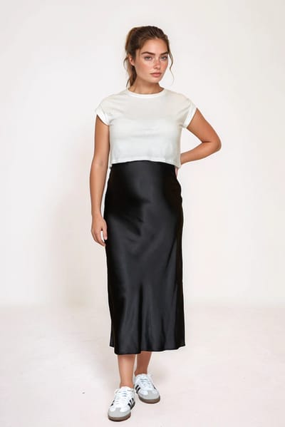 For The Creators Black Satin Midi Maternity Skirt