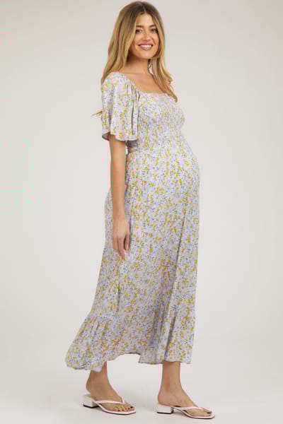 Heyson Light Blue Floral Smocked Maternity Maxi Dress