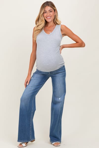 PinkBlush Medium Wash High Rise Wide Maternity Jeans
