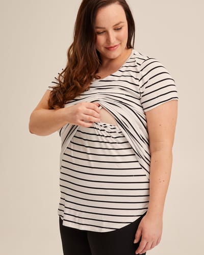 Tee Bamboo Nursing Tee - B&W Stripe