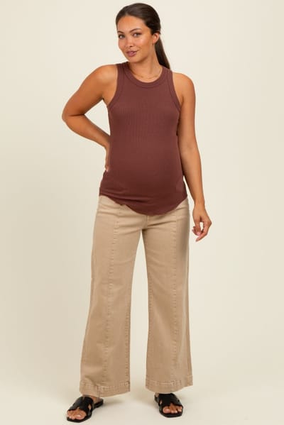 Risen Jeans Camel Front Seam Wide Leg Maternity Jeans