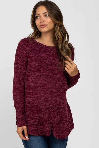 PinkBlush Burgundy Heather Knit Layered Front Maternity/Nursing Top