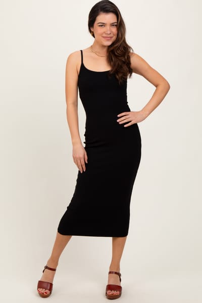 Zenana Outfitters Black Ribbed Bodycon Midi Dress