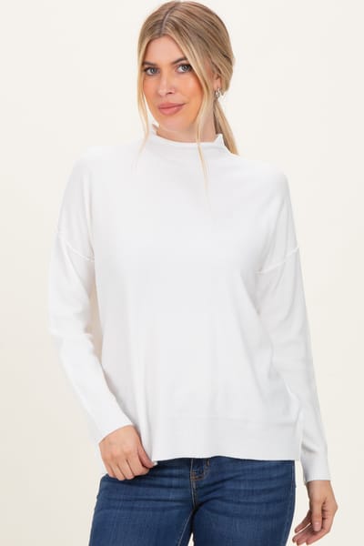 Zenana Outfitters Ivory Mock Neck Exposed Seam Sweater