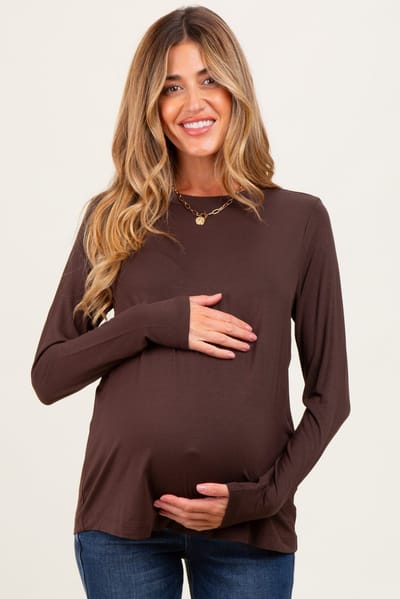 PinkBlush Brown Long Sleeve Maternity Top