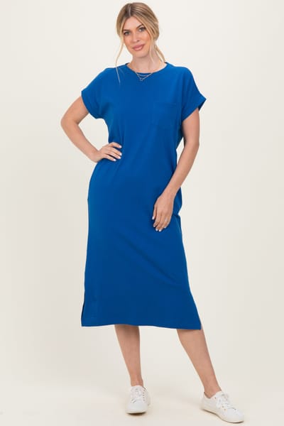 Zenana Outfitters Royal Blue Pocket Front Midi T-Shirt Dress