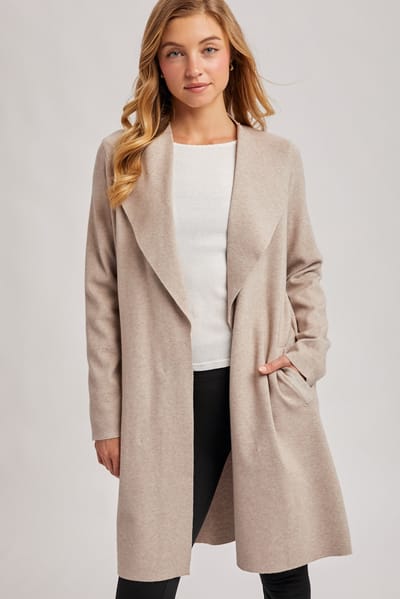 Bluivy Oatmeal Knit Open Front Long Cardigan