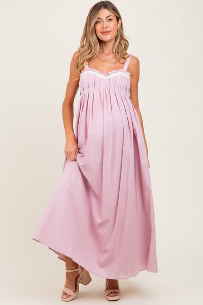 PinkBlush Light Pink Sweetheart Neckline Open Back Maternity Maxi Dress