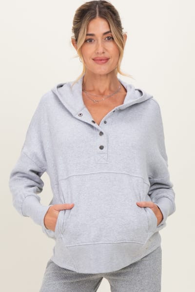 PinkBlush Heather Grey Fleece Snap Button Maternity Hoodie