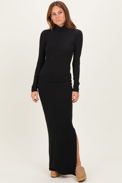 Mimosa Black Turtleneck Top Maxi Skirt Set