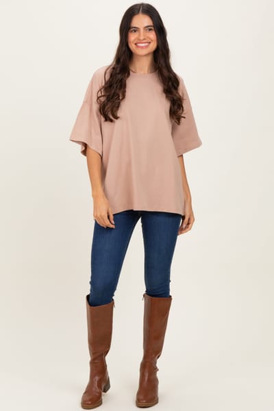 Hyfve Camel Crew Neck Short Sleeve Oversized T-Shirt