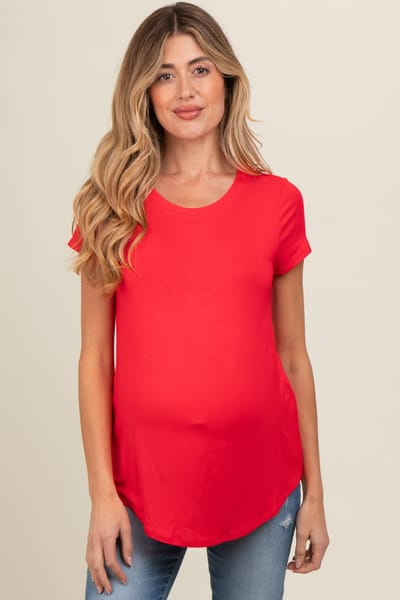 Zenana Outfitters Red Basic Short Sleeve Maternity Top