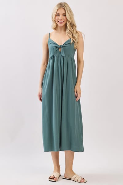 Final Touch Teal Front Tie Sleeveless Midi Dress