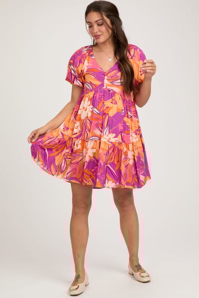 PinkBlush Magenta Floral Puff Sleeve Maternity Dress