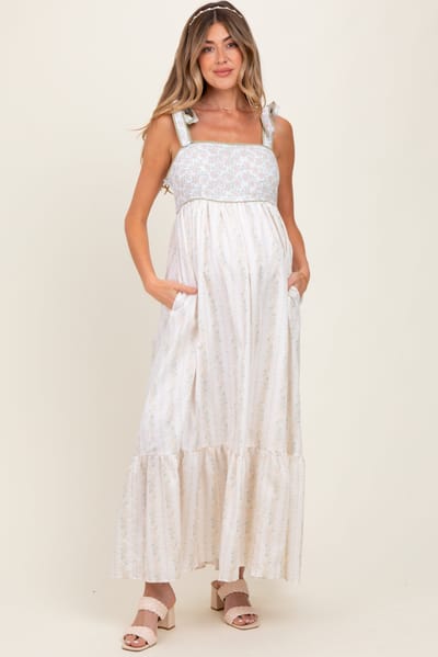 PinkBlush Peach Floral Cotton Maternity Dress