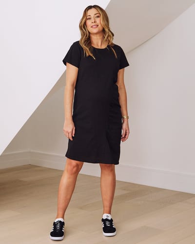 Angel Maternity Delphy Cotton Maternity Tee Dress In Black