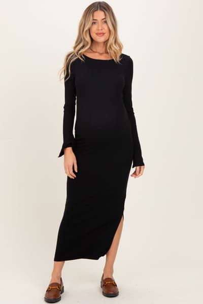 Popular 21 Black Scoop Back Long Sleeve Maternity Maxi Dress